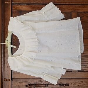 Vintage 1970s Handmade White Eyelet Peasant Blouse Small Cottagecore Cotton Boho